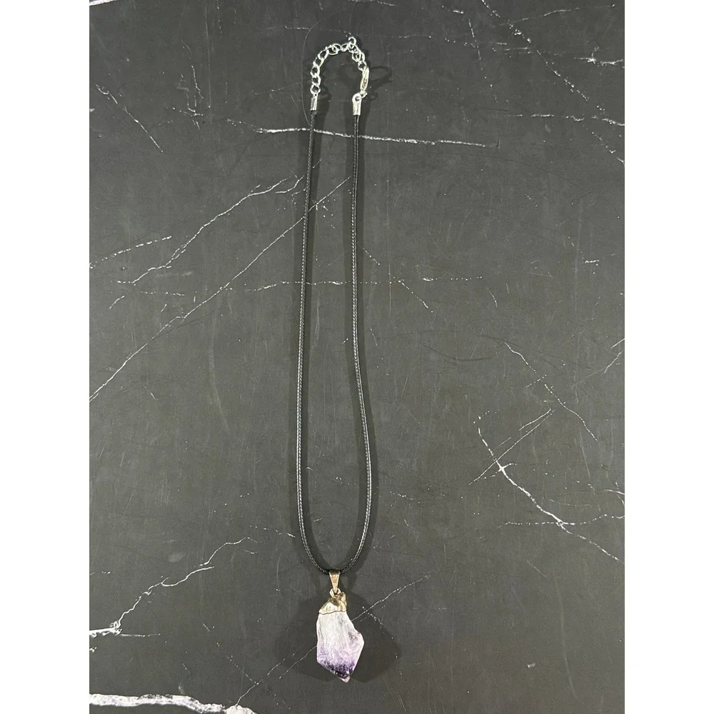 Raw Amethyst Stone Corded 16in Pendant